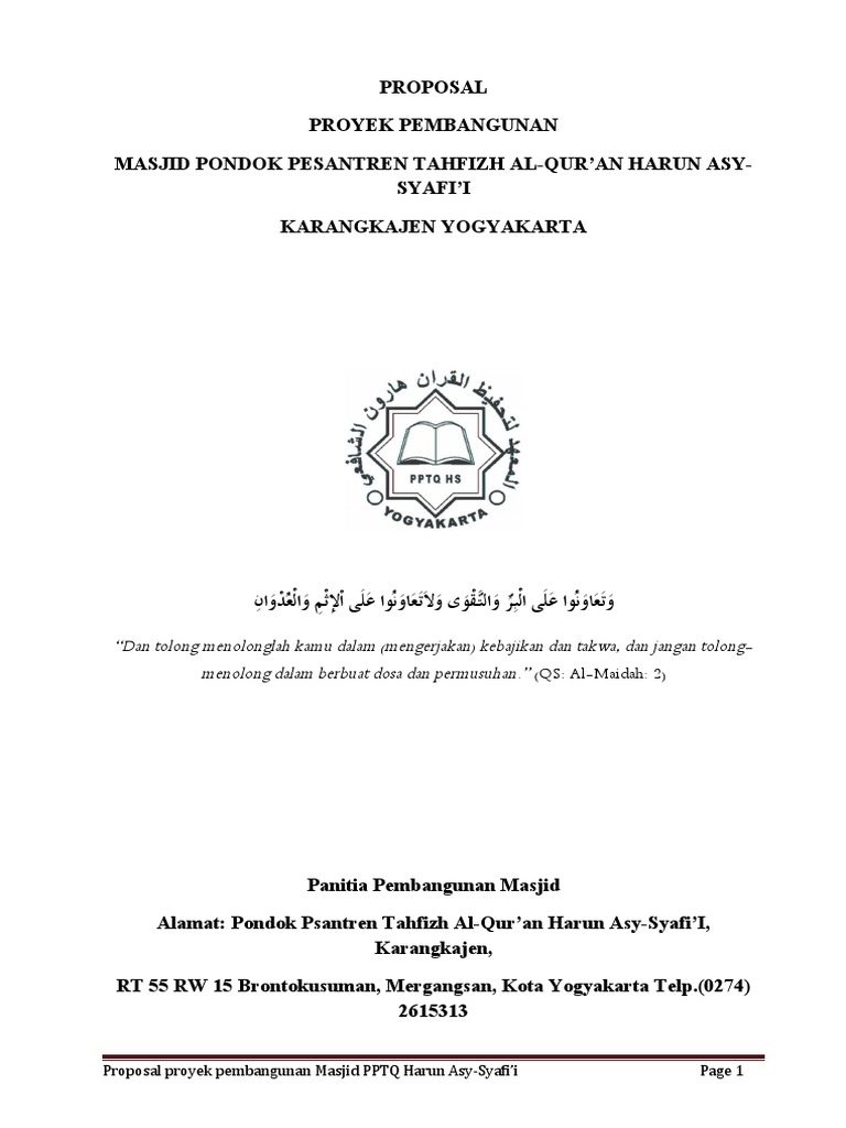 Proposal Pembangunan Masjid PPTQ Yogyakarta | PDF | Agama & Spiritualitas