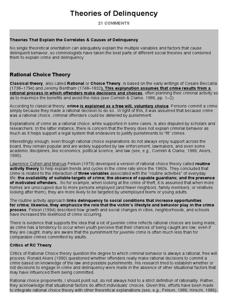 WHAT ARE THE DIFFERENT TYPES OF PSYCHOLOGICAL AND SOCIAL THEORIES OF DELINQUENCY intelligence overview