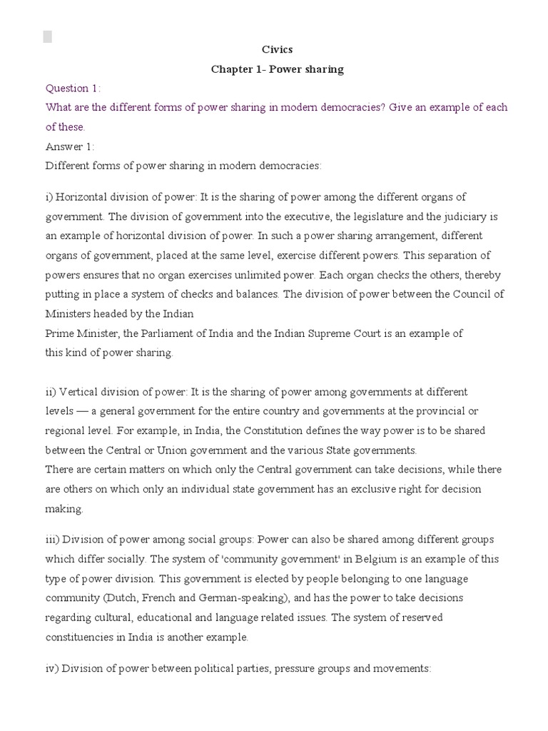 What Are The Different Forms Of Power Sharing In Modern Democracies