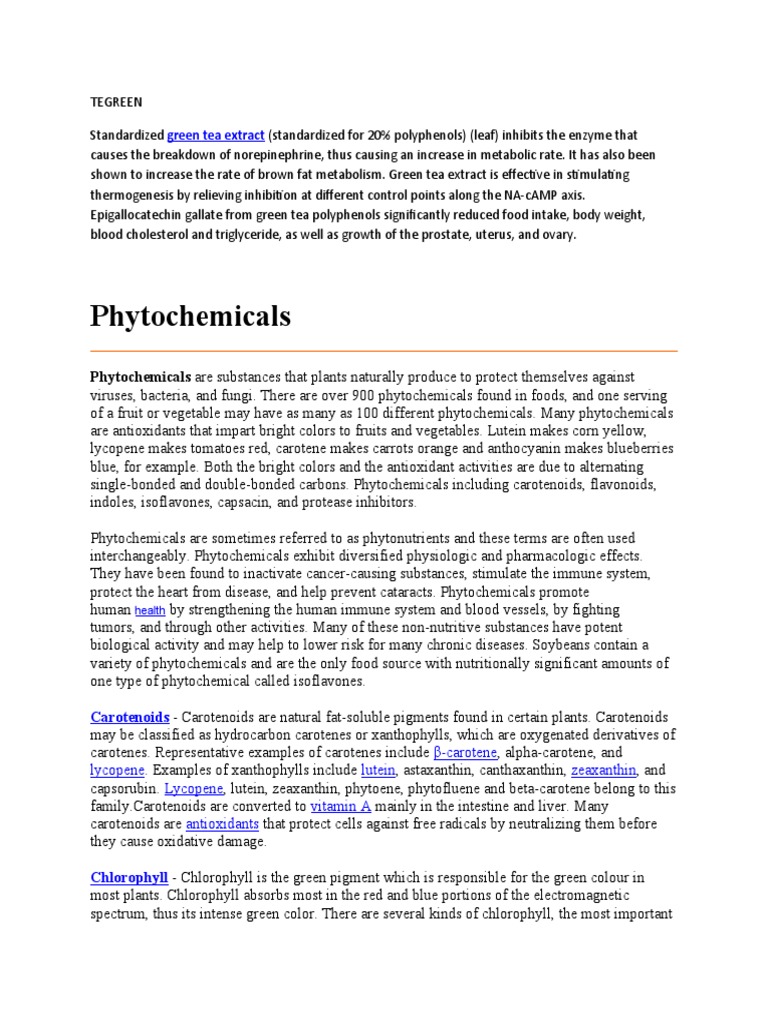 Benefits of Green Tea and Phytochemicals | PDF | Carotenoid | Dietary Fiber