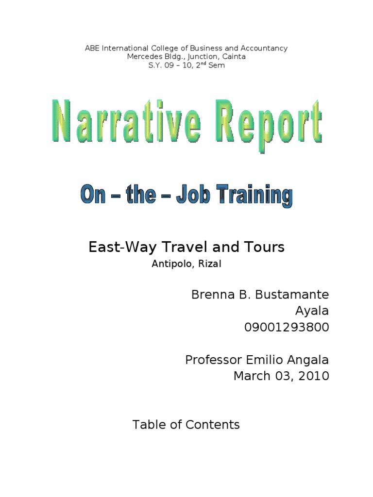 Narrative Report Travel Agency Service Industries