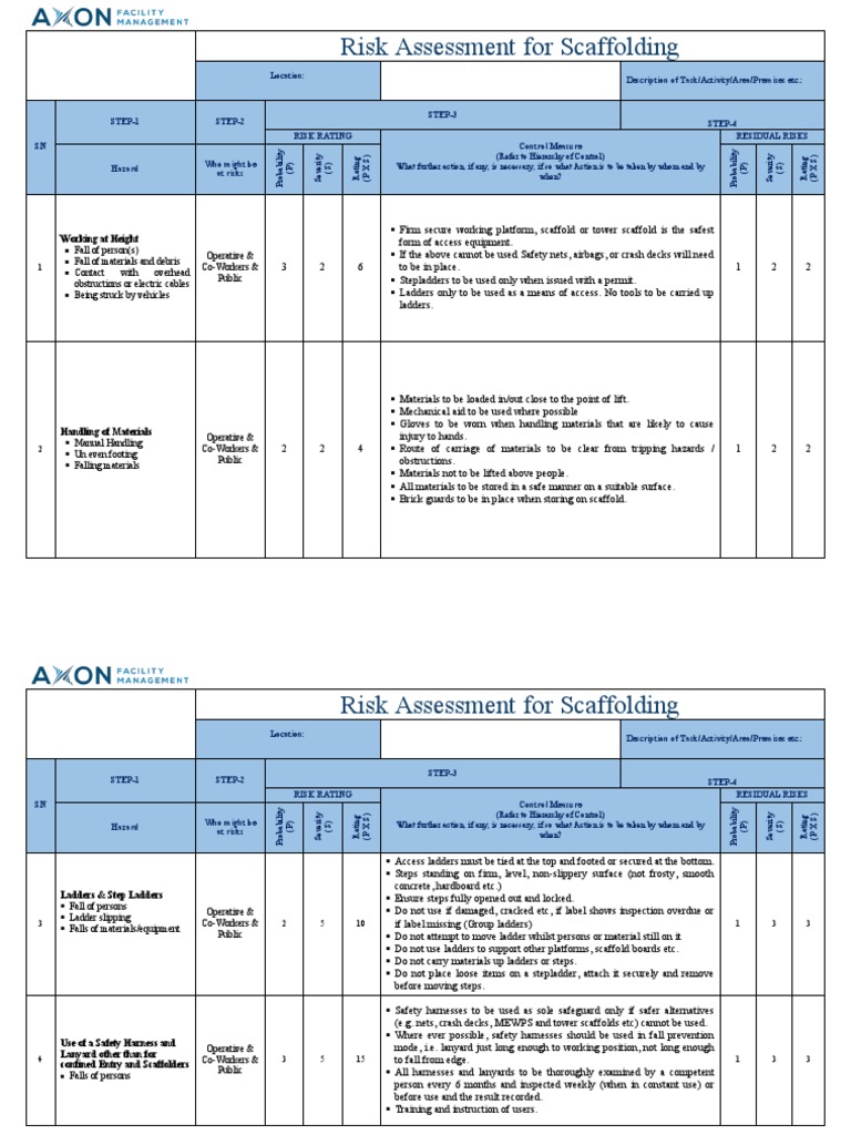 Scaffolding Risk Assessment Template | PDF | Scaffolding | Ladder