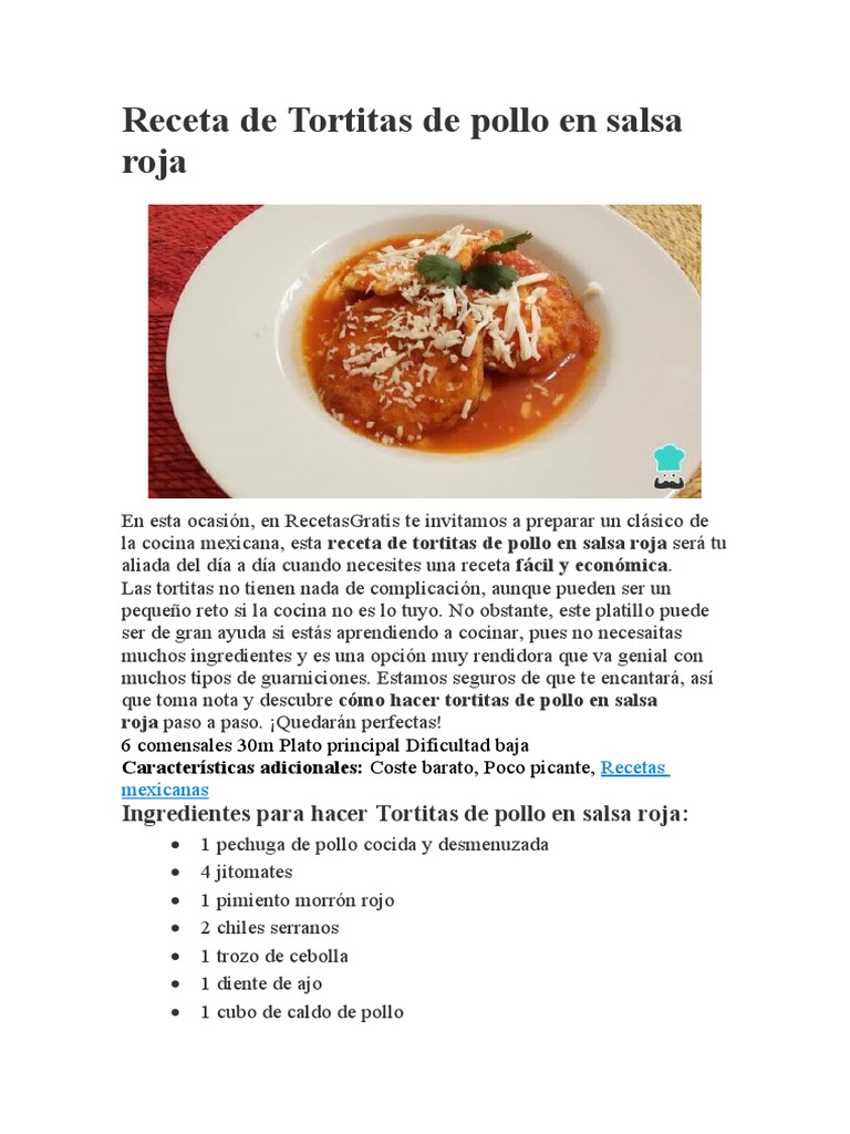 Receta de Tortitas de Pollo en Salsa Roja | PDF | Salsa | Tortita