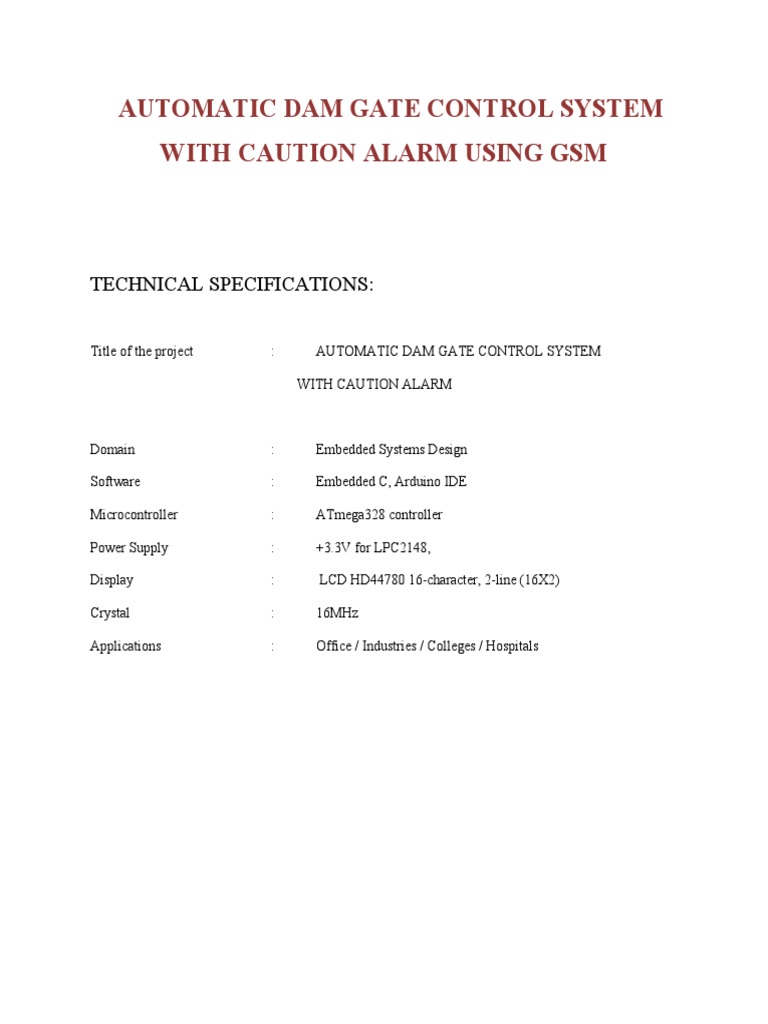 Automatic Dam Gate Control System With Caution Alarm Using GSM PDF