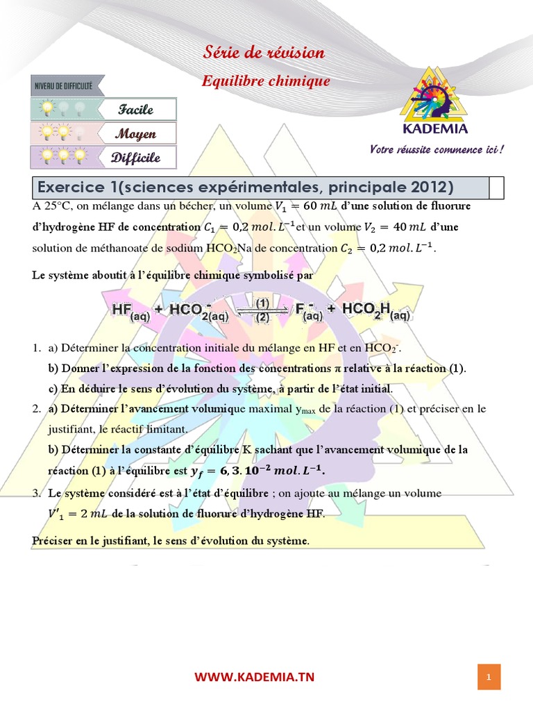 Révisions sur l'équilibre chimique et réactions | PDF | Équilibre ...