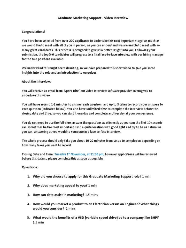 Marketing Cadet Video Interview Questions - V2 | PDF | Business | Computers