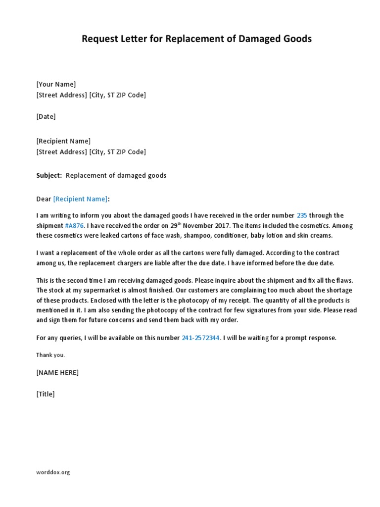 Request for Replacement of Damaged Goods | PDF | Business