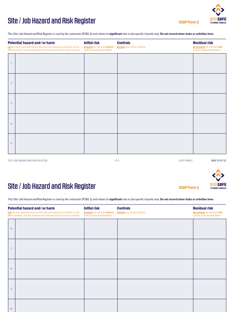 Site Job Hazard and Risk Register | PDF