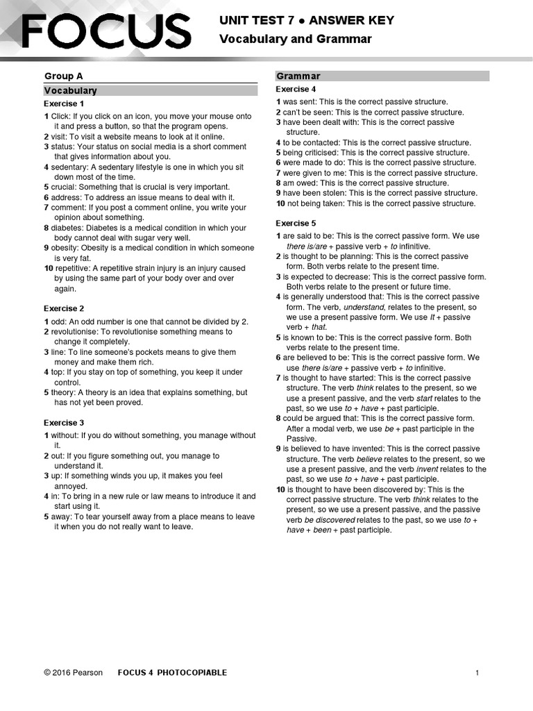 Focus 4 Unit 7