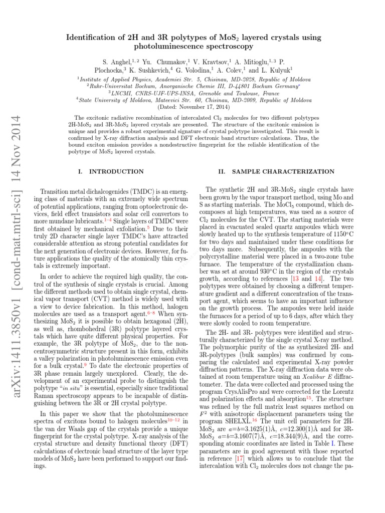 Identification of 2H and 3R Polytypes of MoS2 Layered Crystals Using ...