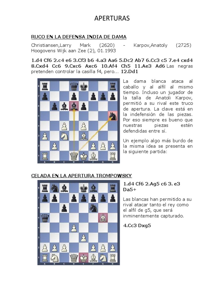 Defensa India de Dama en Ajedrez | PDF | Aperturas de ajedrez | Juegos ...
