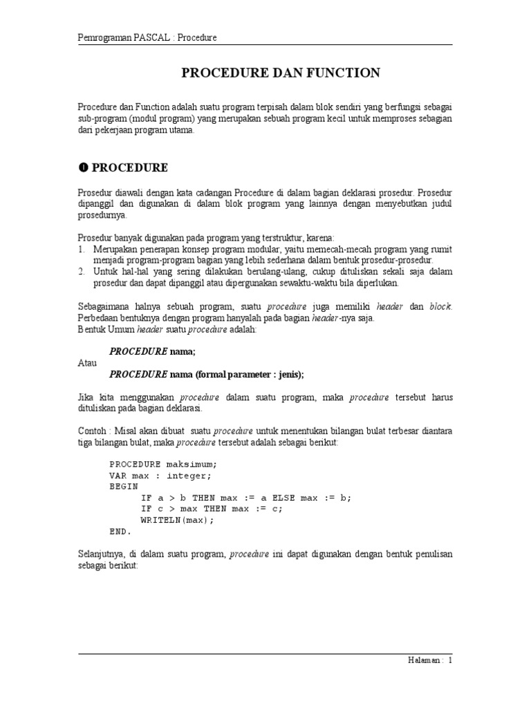 Prosedur dalam Pemrograman PASCAL | PDF | Komputer