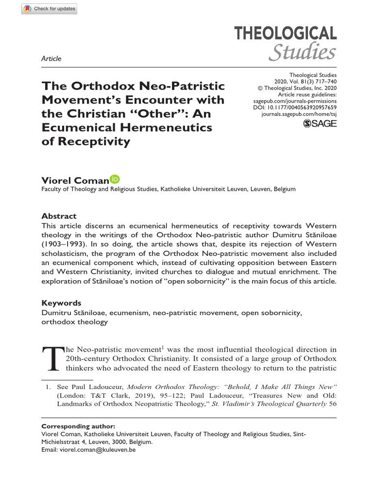 The Orthodox Neo Patristic Movement S en | PDF | Ecumenism | Christian ...