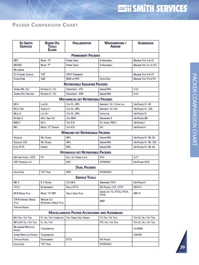 Packer Comparison Chart Overview | PDF | Equipment | Nature