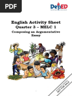 English Activity Sheet: Quarter 3 - MELC 1