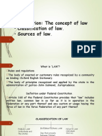 Introduction: The Concept of Law - Classification of Law. - Sources of Law