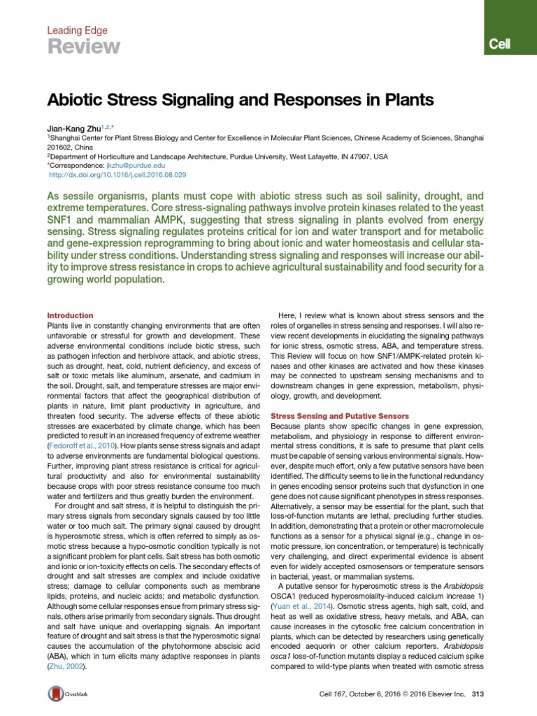 1.b. Abiotic Stress Signaling and Responses in Plants | PDF | Mitogen ...