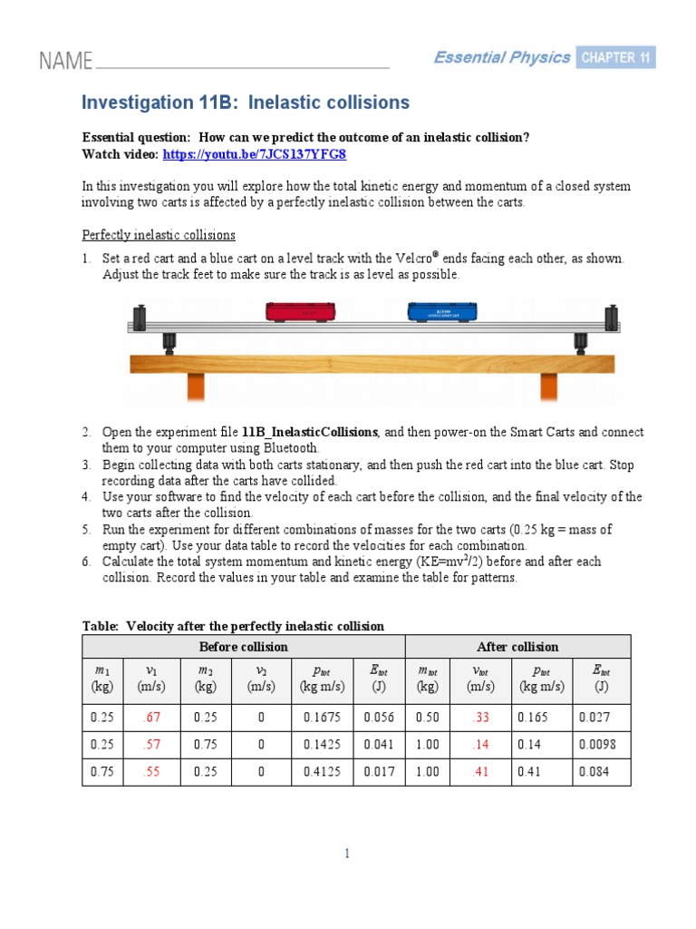 Investigation 11B: Inelastic Collisions | PDF | Collision | Velocity