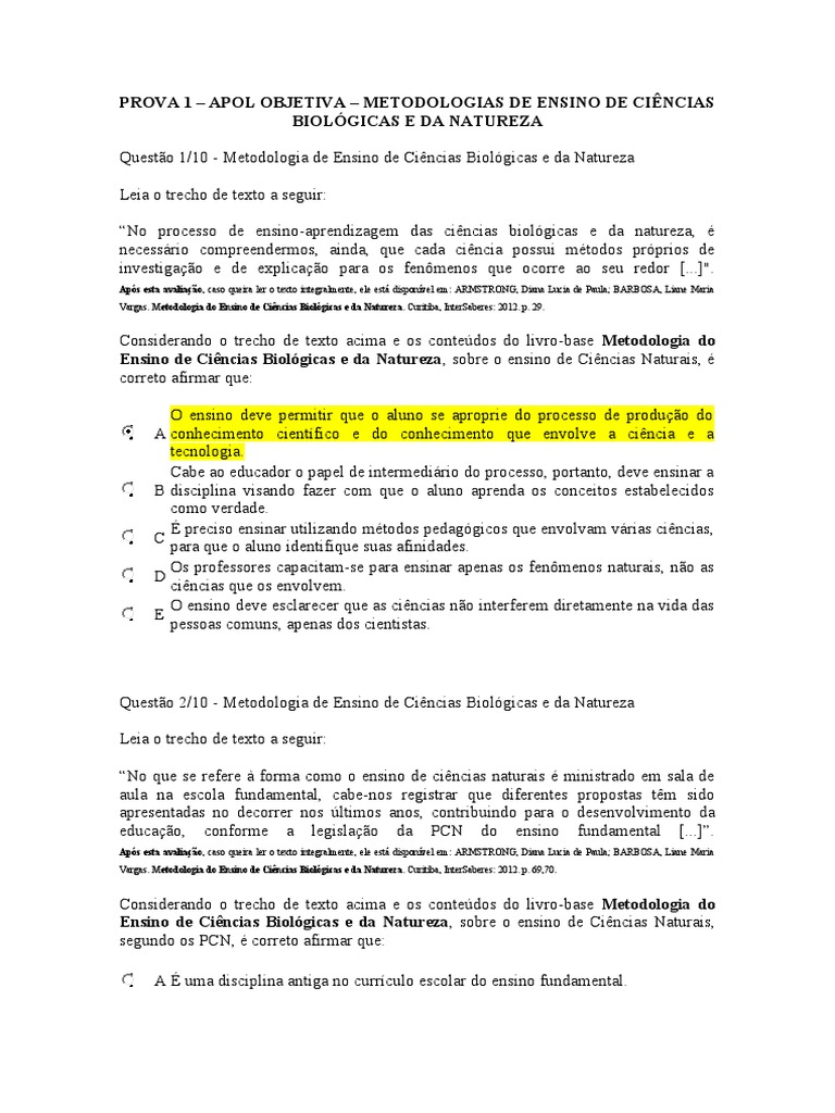 Metodologias de Ensino de Ciências Naturais | PDF | Ciências naturais ...