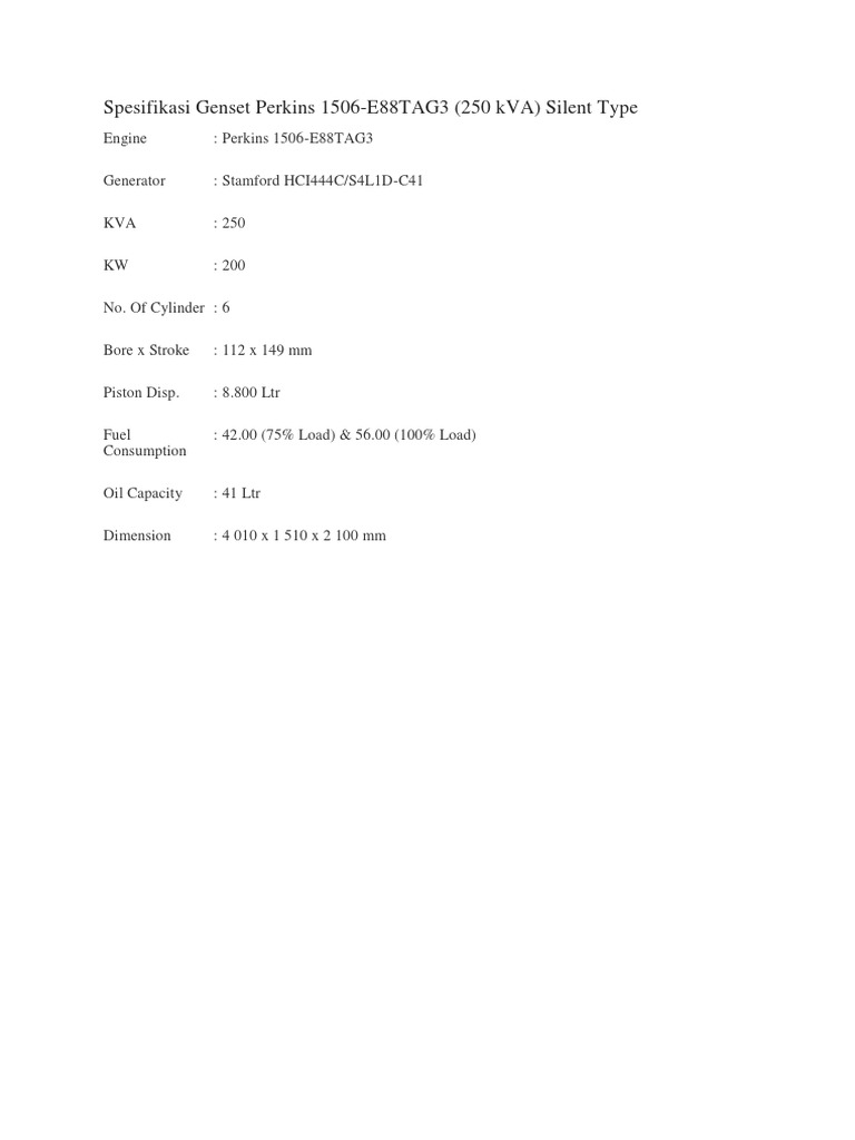 Spesifikasi Genset Perkins 1506 Pdf