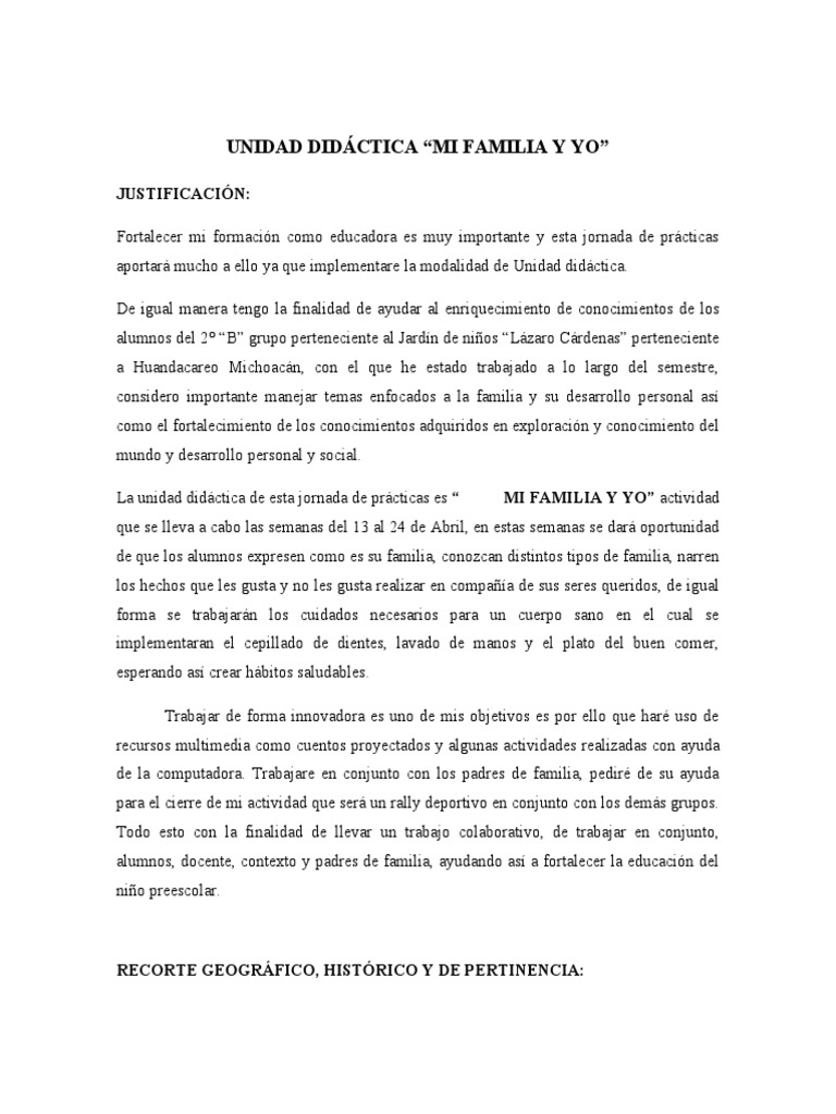 Unidad Didáctica: Mi Familia y Yo | PDF | Familia | Educación de la ...