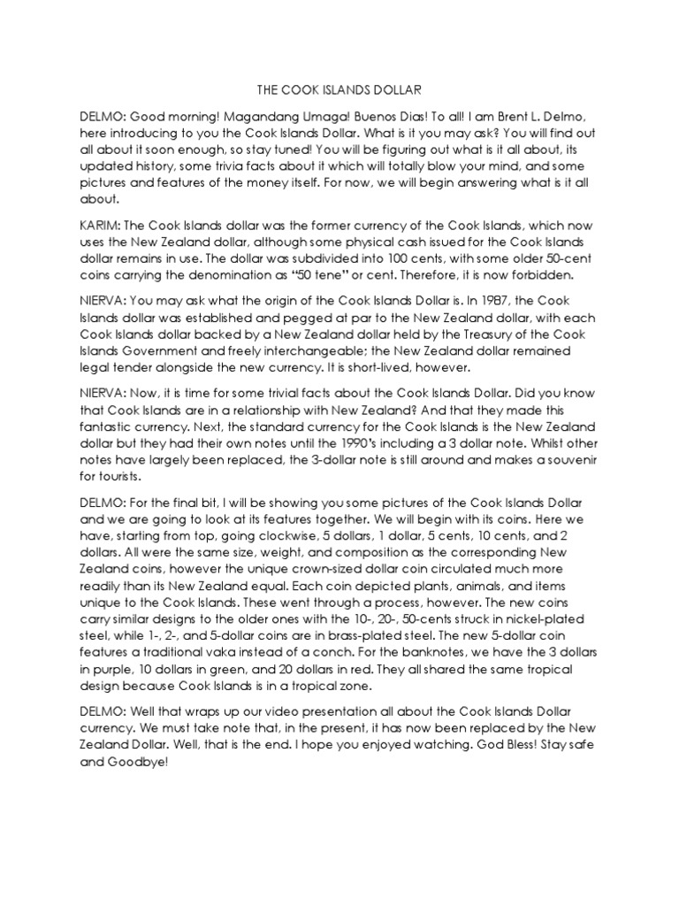 THE COOK ISLANDS DOLLAR Script | PDF | Money | International Finance
