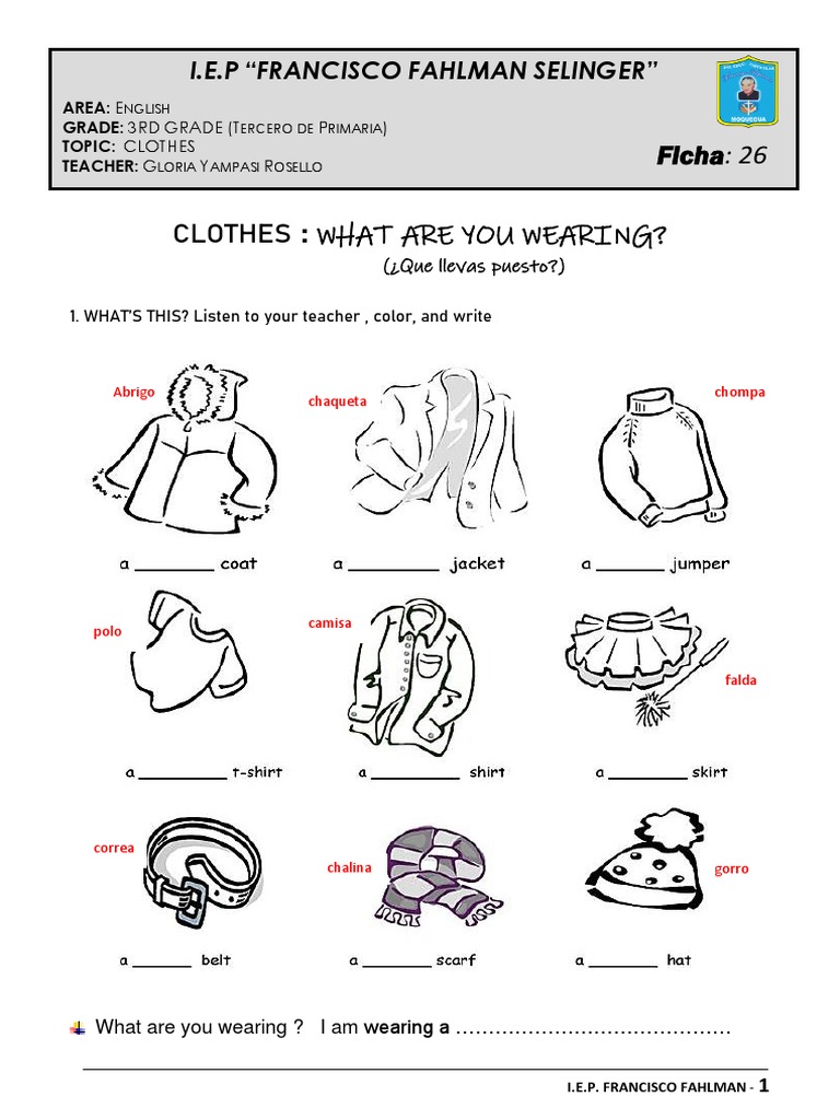 3rd Grade English: Clothes Lesson | PDF