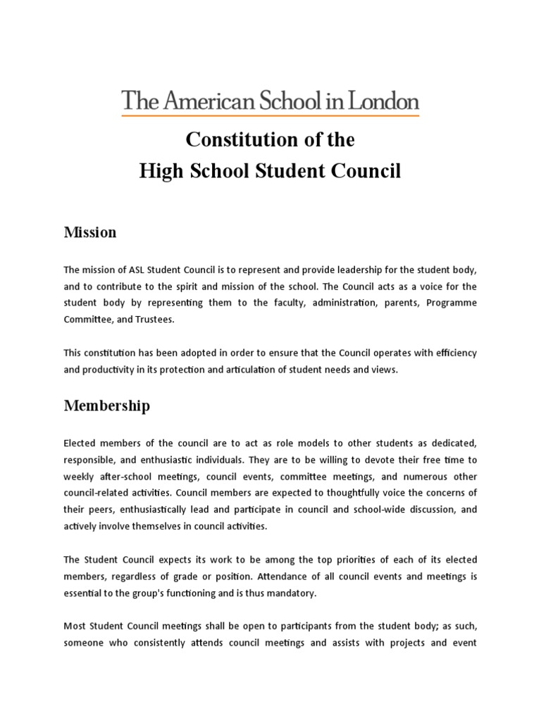 High School Student Council Constitution | PDF | Vice President Of The ...
