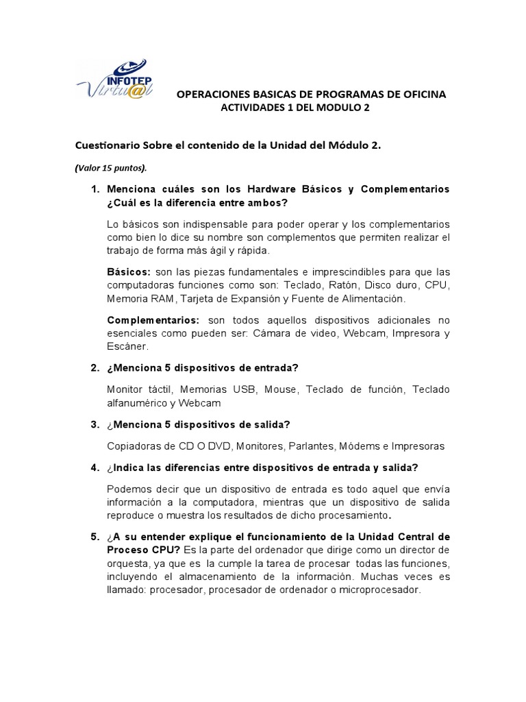 Ejercicio 1 Del Módulo 2 | PDF | Periférico | Hardware de la computadora