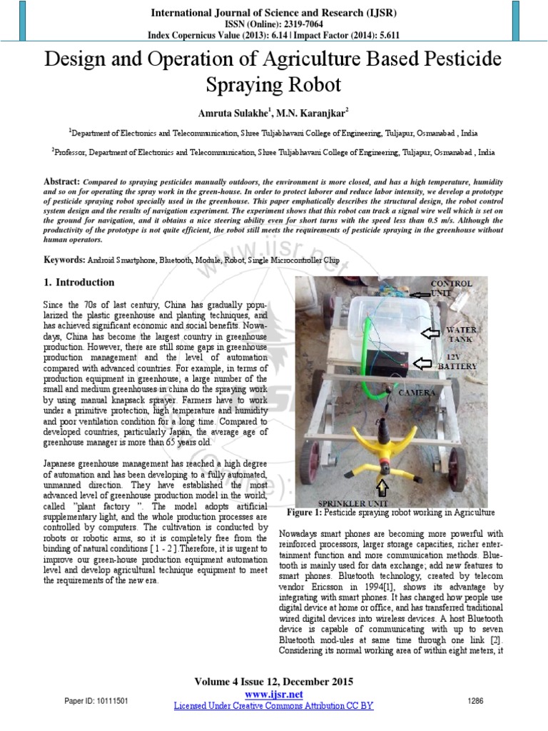 Design and Operation of Agriculture Based Pesticide Spraying Robot ...