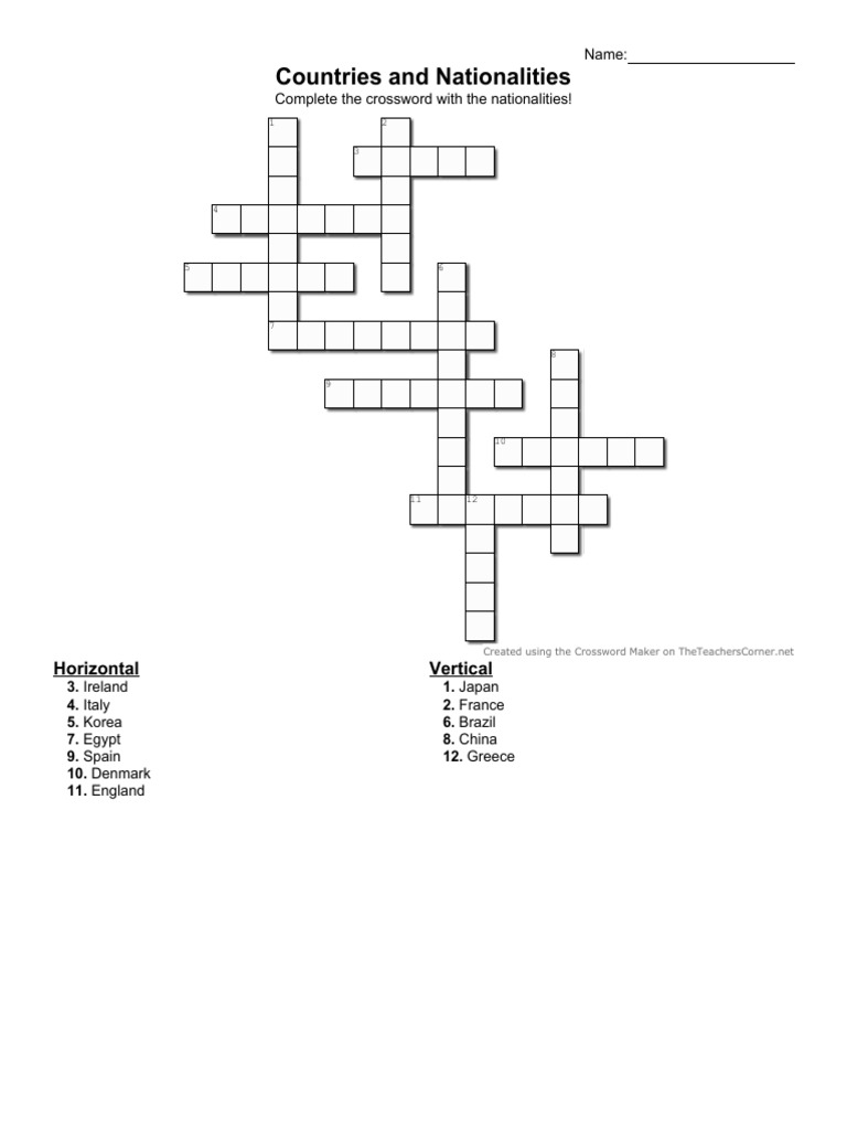 Crosswords Countries and Nationalities PDF