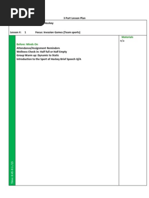 3 part lesson plan floor hockey