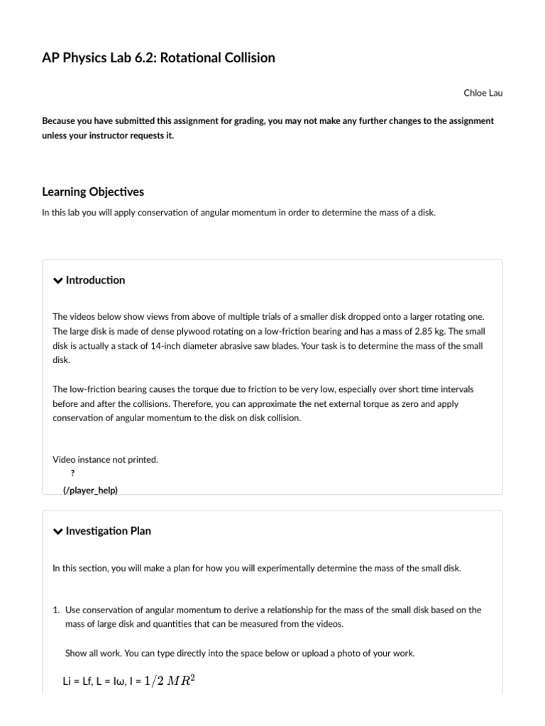 AP Physics Lab 6.2 - Rotational Collision | PDF | Angular Momentum | Mass