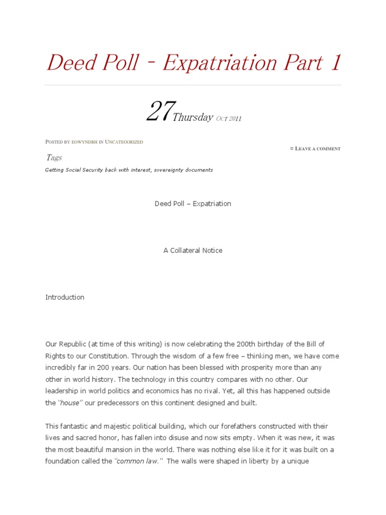 Deed Poll for Expatriation Explained | PDF | Article One Of The United ...