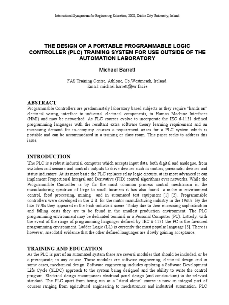 Portable PLC Training System Design | PDF | Programmable Logic ...