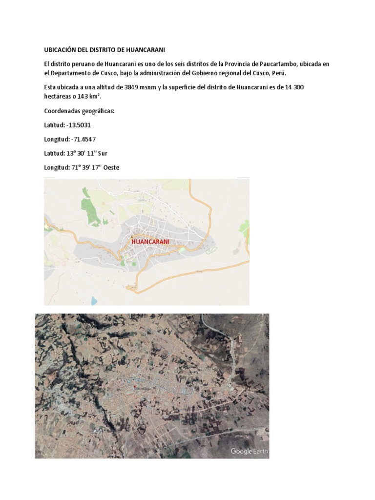 Ubicación Del Distrito de Huancarani PDF