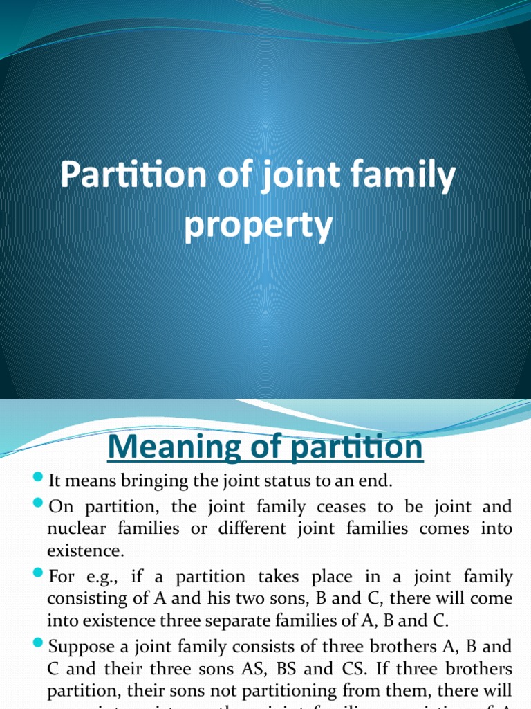 Partition of Joint Family Property | PDF | Property | Private Law