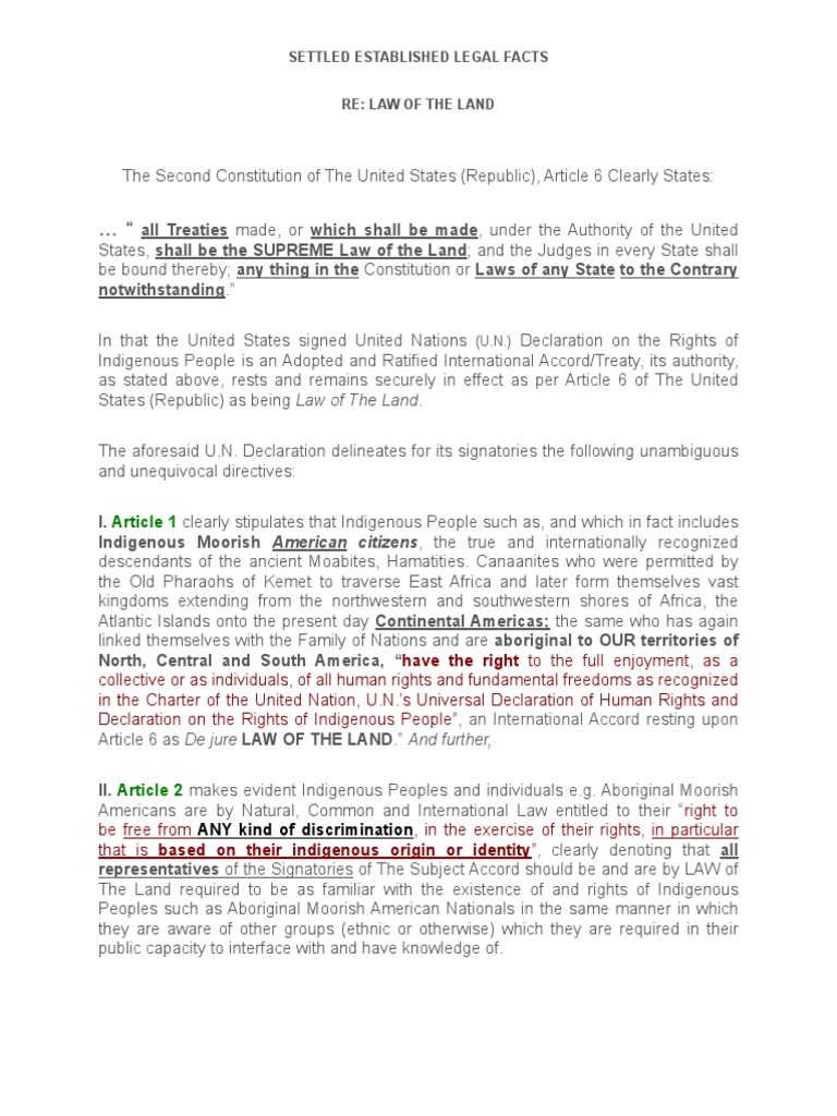 Article 1 Settled Established Legal Facts Re Law of The Land PDF
