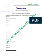 Andhra Bank CLERK 2007 PREVIOUS PAPER Numerical Ability