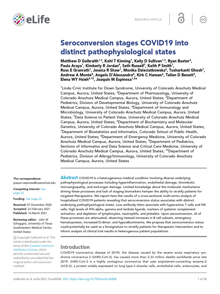 Seroconversion Stages COVID19 Into Distinct Pathophysiological States ...