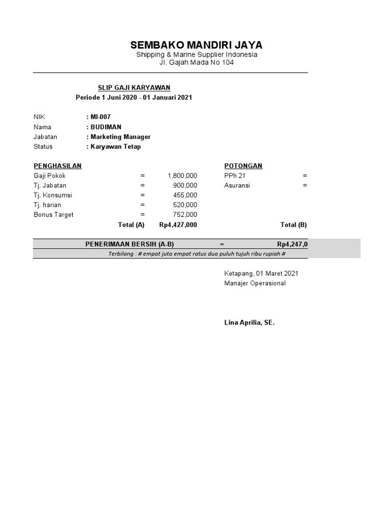 Contoh Slip Gaji SEMBAKO MANDIRI JAYA PDF