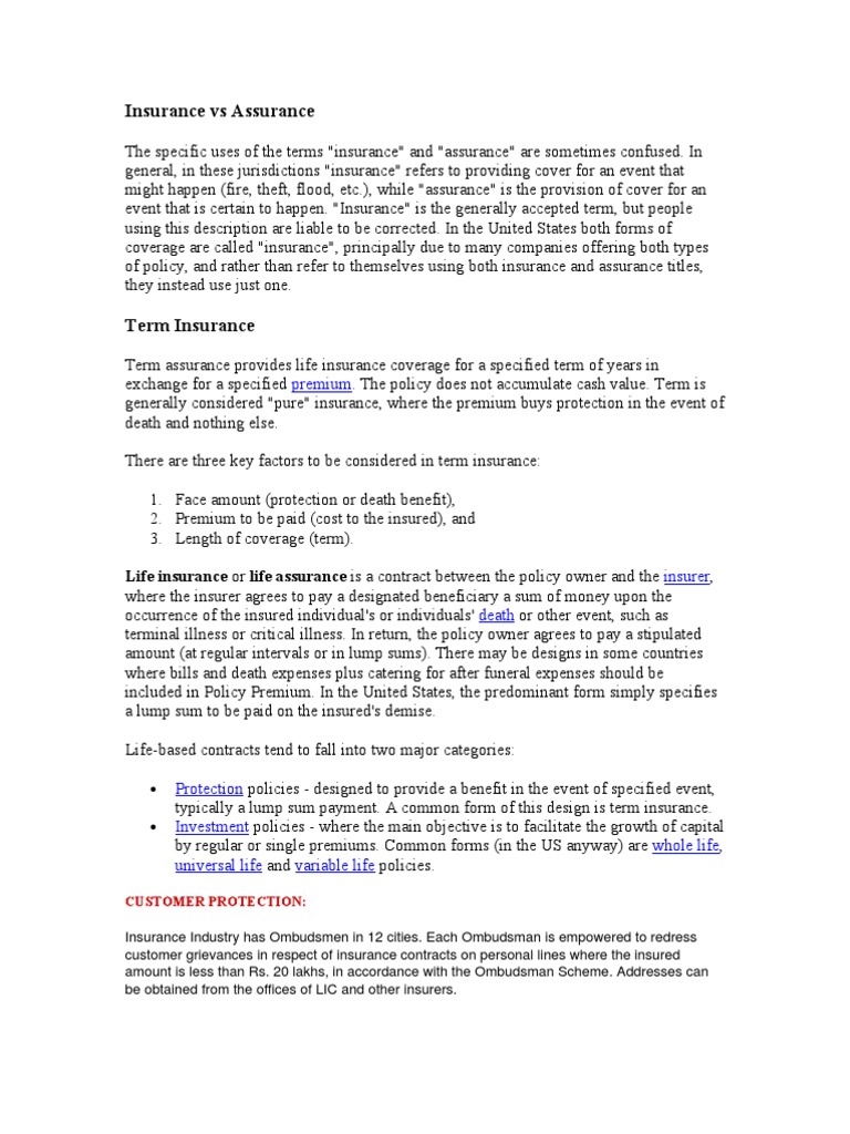 Understanding Insurance vs Assurance | PDF | Life Insurance | Insurance