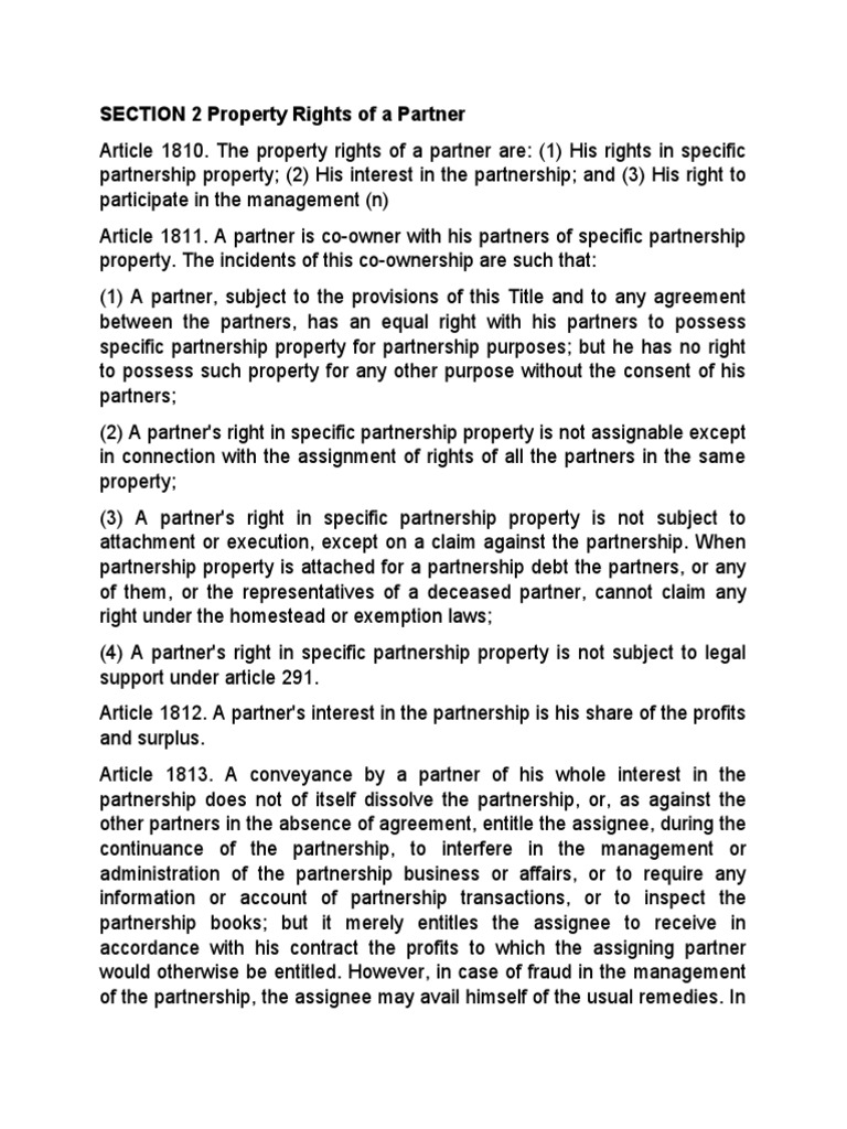 SECTION 2 Property Rights of A Partner | PDF | Assignment (Law ...