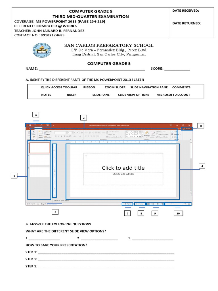 Grade 5 Computer Exam: MS PowerPoint | PDF | Rectangle | Educational ...