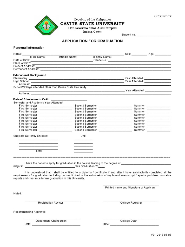 UREGQF14 Application For Graduation PDF Academic Term