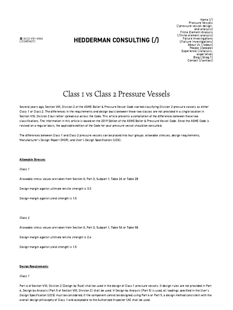 Class 1 Vs Class 2 Pressure Vessels Hedderman Consulting PDF