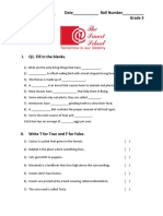 Name - Date - Roll Number - Science Grade 3