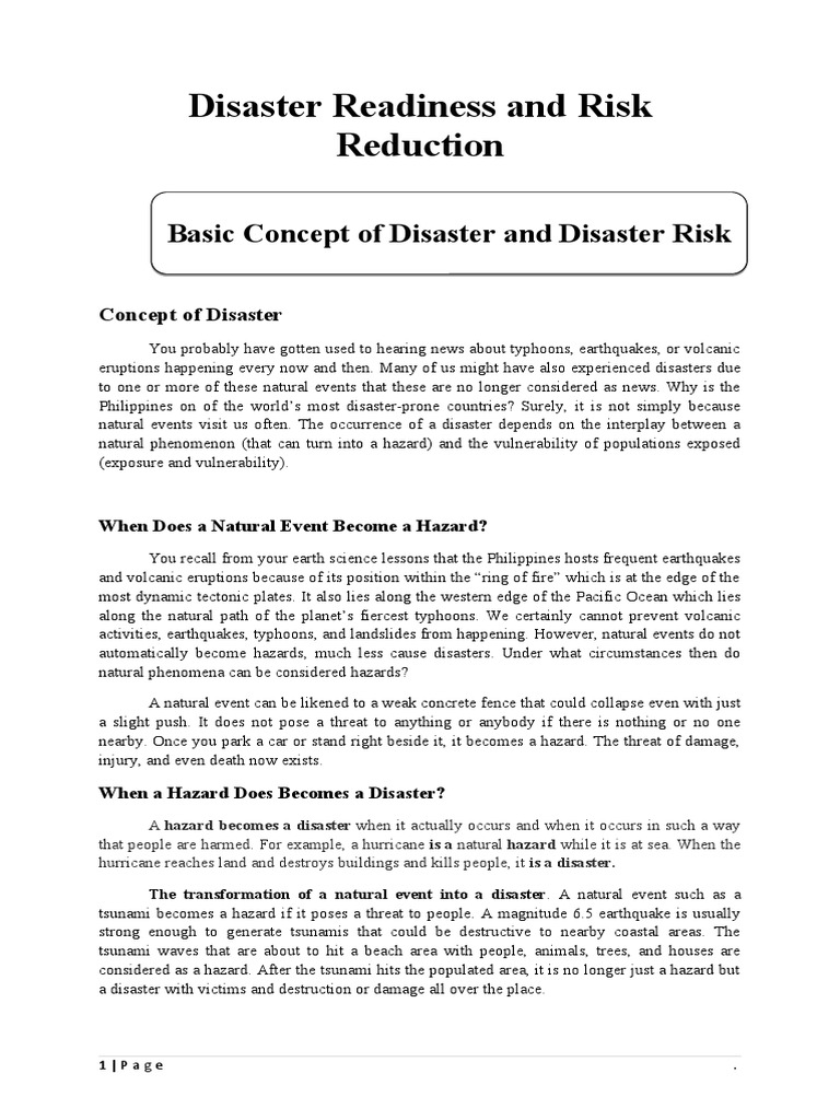 Week 1 Disaster and Disaster Risk | PDF | Hazards | Emergency Management