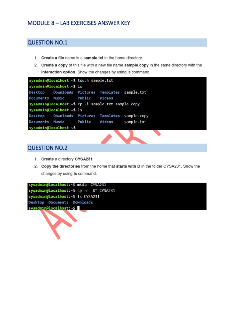 Module 8 - Lab Exercises Answer Key: Interaction Option. Show The ...