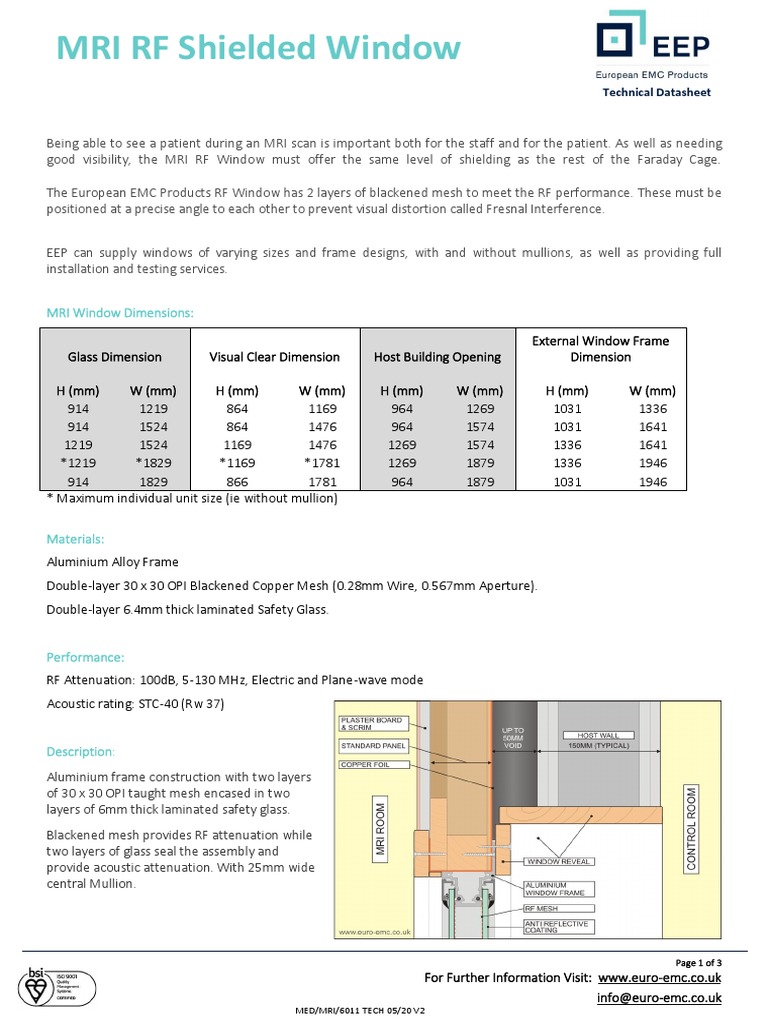 MRI RF Shielded Window Datasheet | PDF | Electromagnetic Compatibility ...